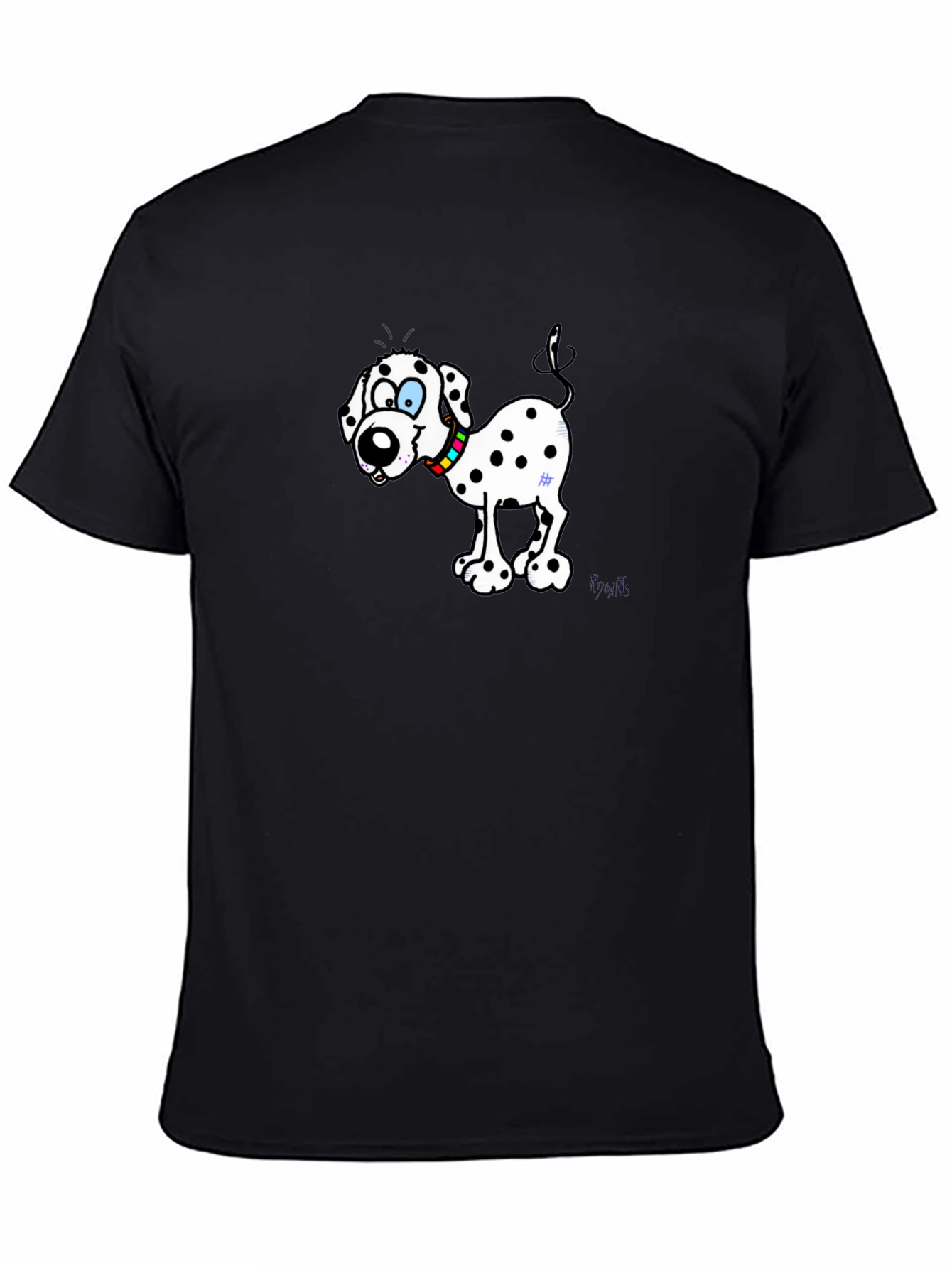 Dalmatian Cartoon Dog Black T-Shirt