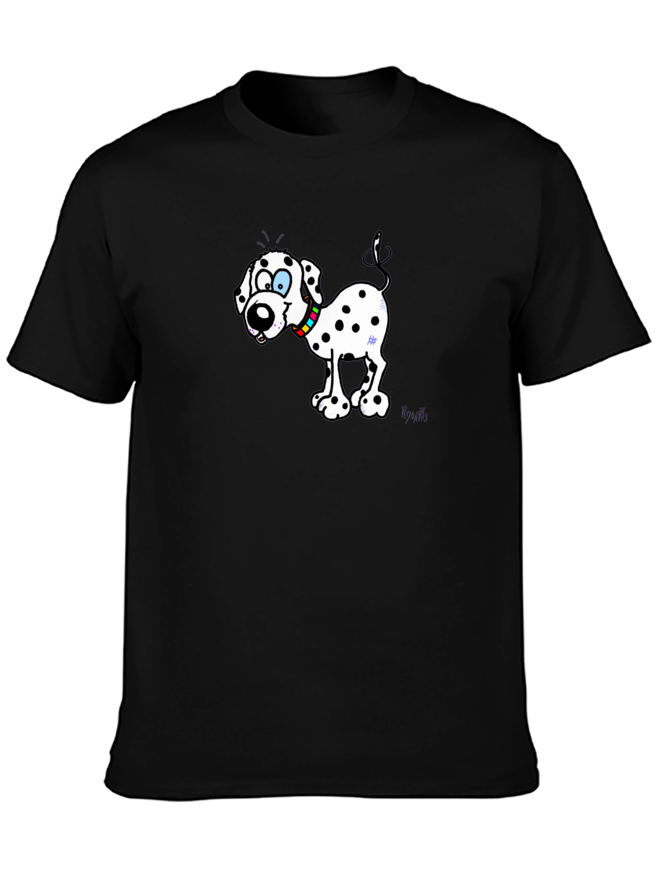 Dalmatian Cartoon Dog Black T-Shirt