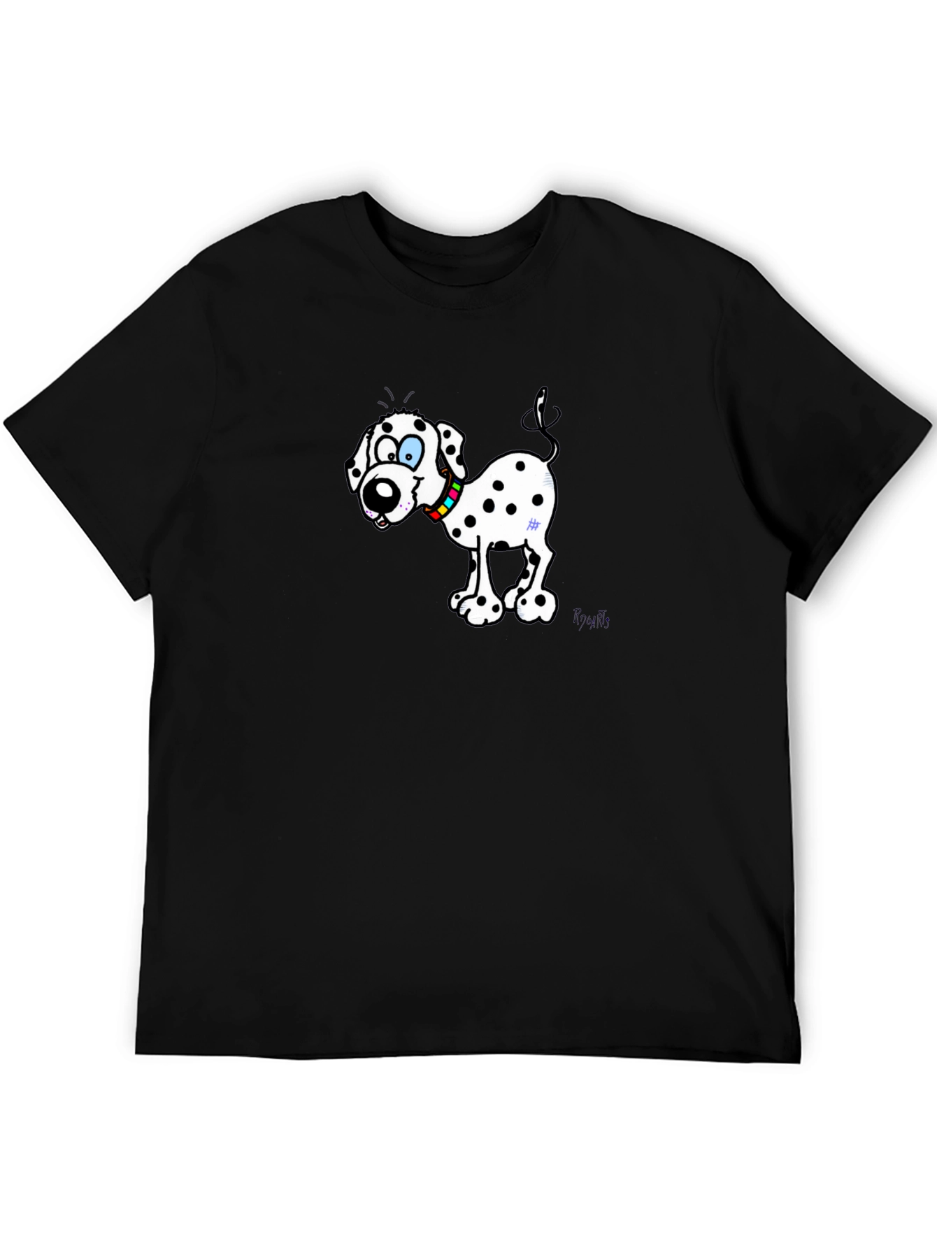 Dalmatian Cartoon Dog Black T-Shirt