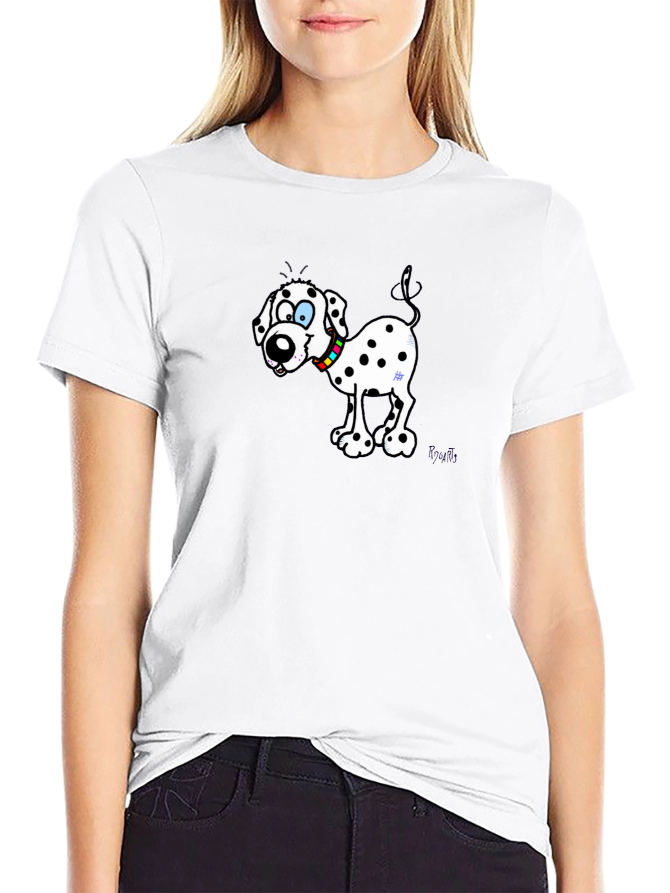 Dalmatian Cartoon Dog Black T-Shirt