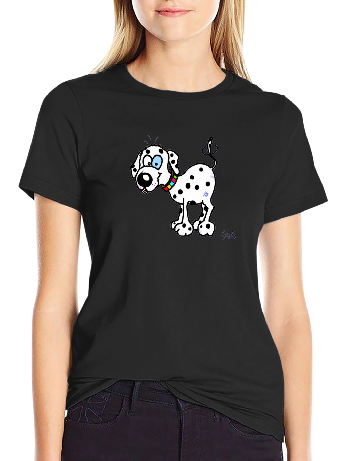 Dalmatian Cartoon Dog Black T-Shirt