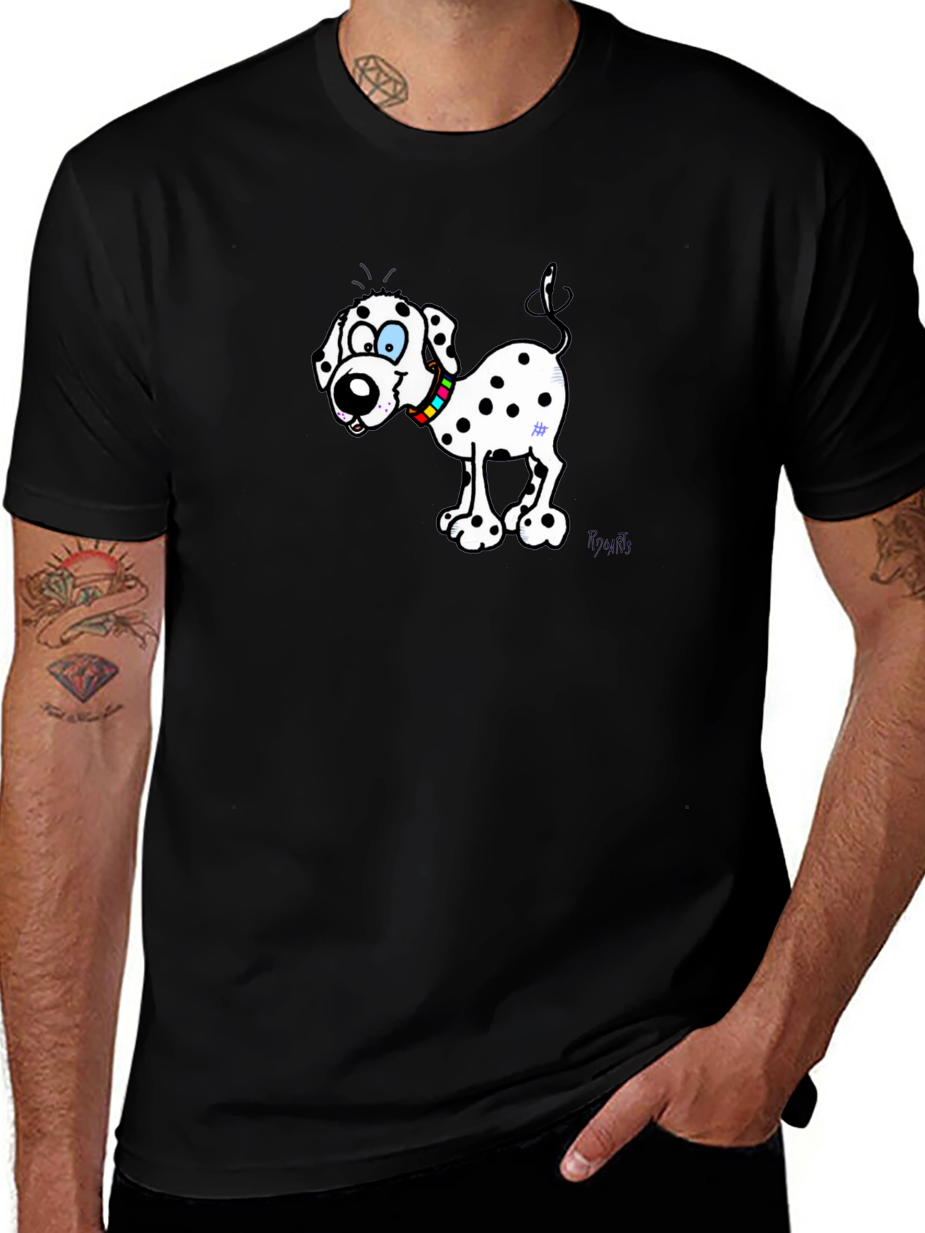 Dalmatian Cartoon Dog Black T-Shirt