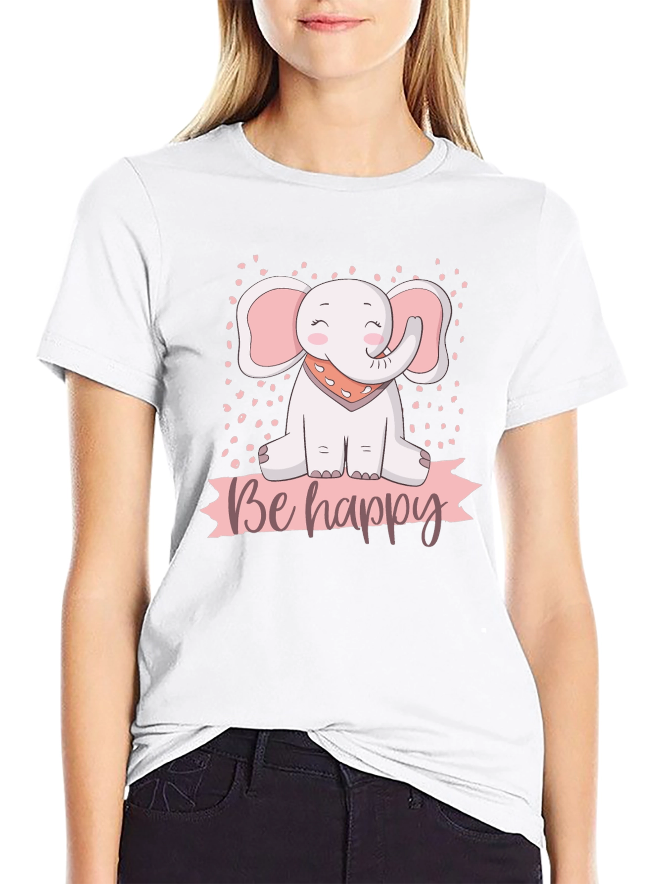Be Happy Elephant Graphic T-Shirt