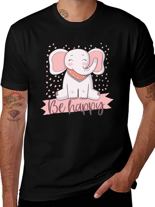 Be Happy Elephant Graphic T-Shirt