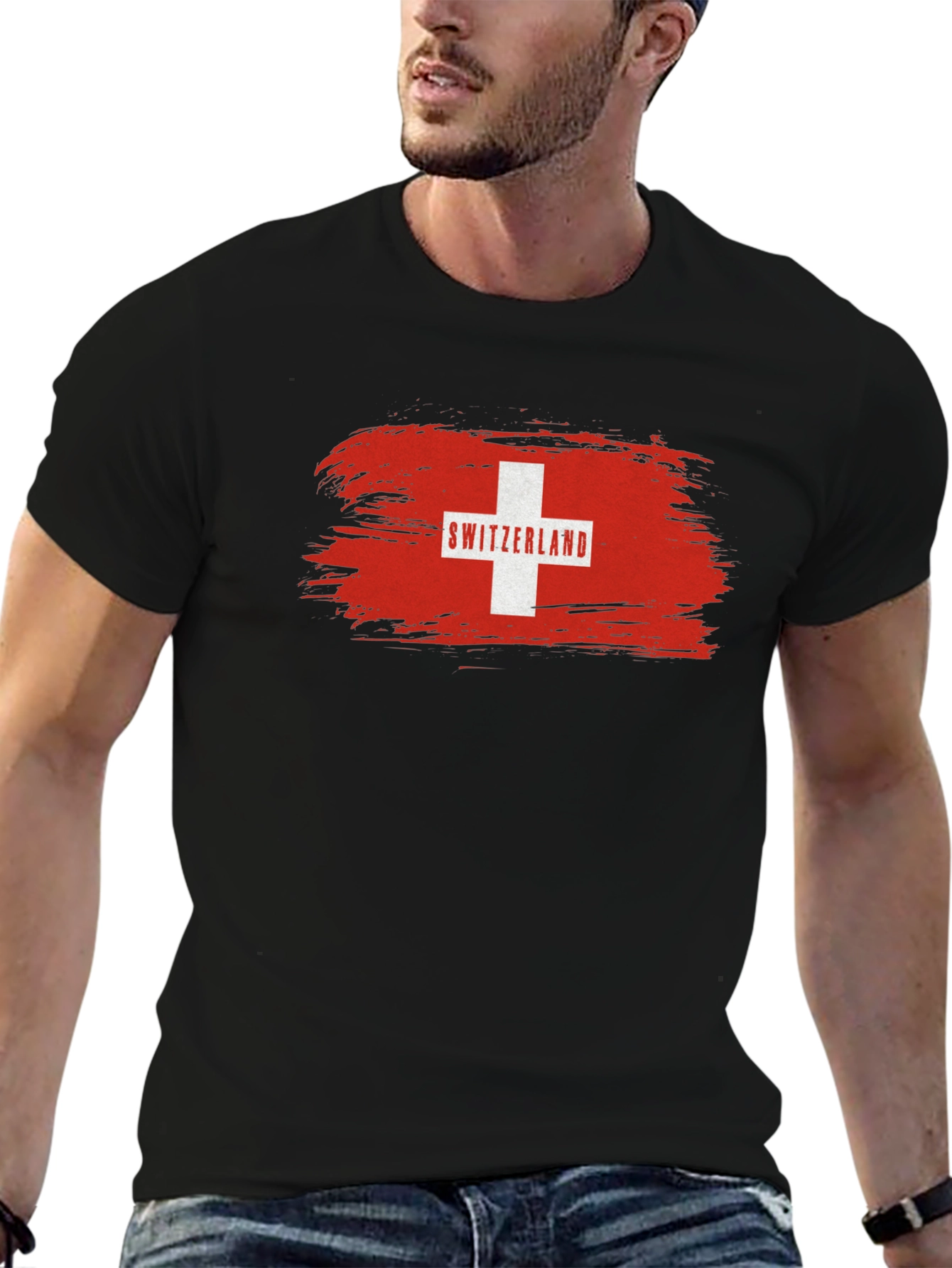 Switzerland Flag T-Shirt - Black Graphic Tee
