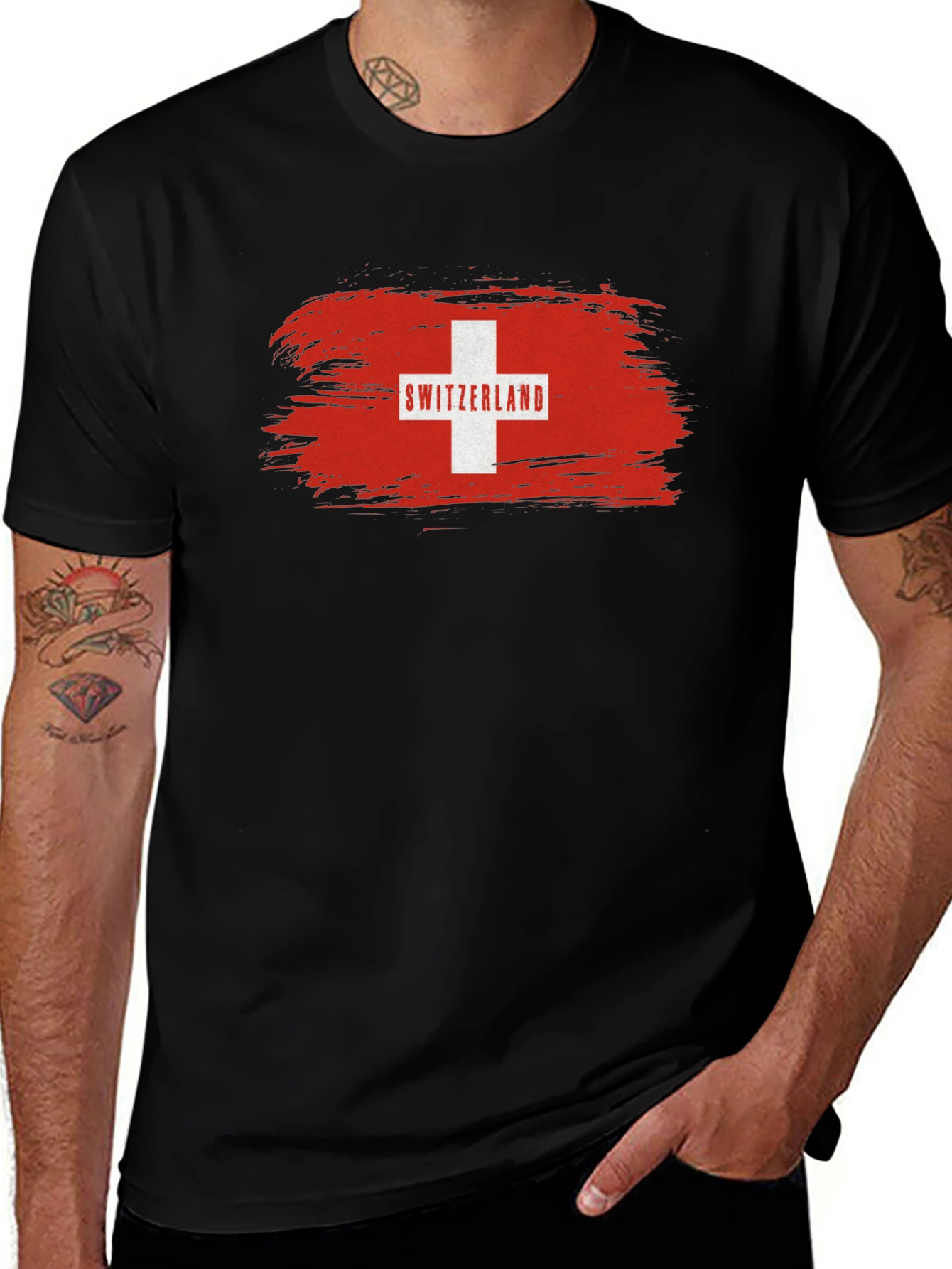 Switzerland Flag T-Shirt - Black Graphic Tee
