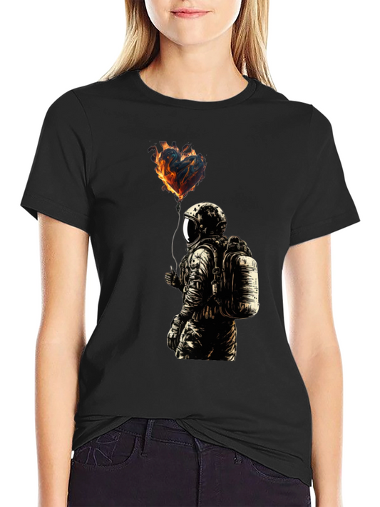 Flaming Heart Astronaut Graphic Tee - Black