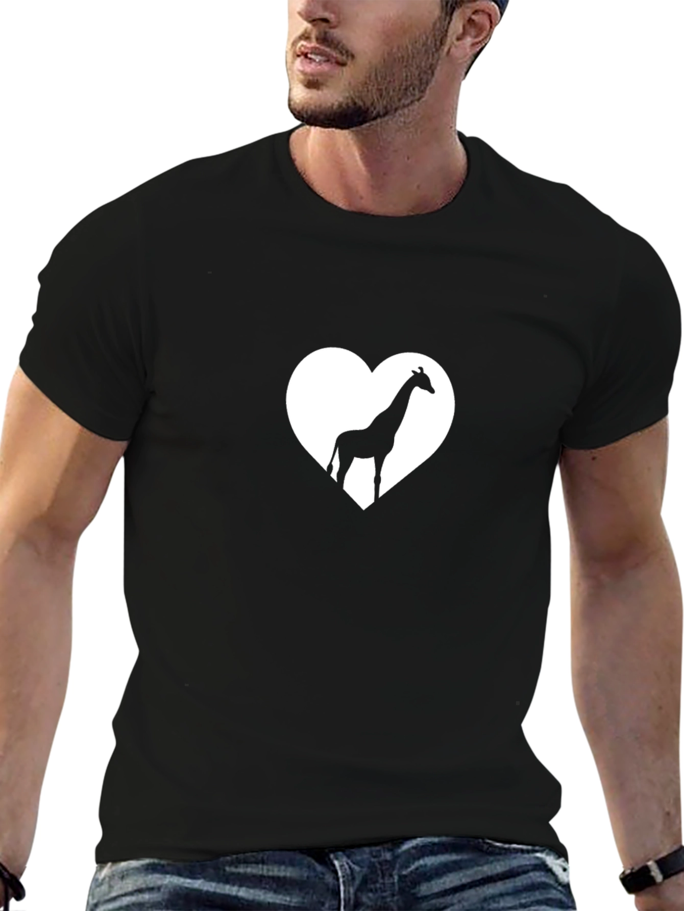 Giraffe Heart Graphic Tee - Stylish Black Cotton T-Shirt