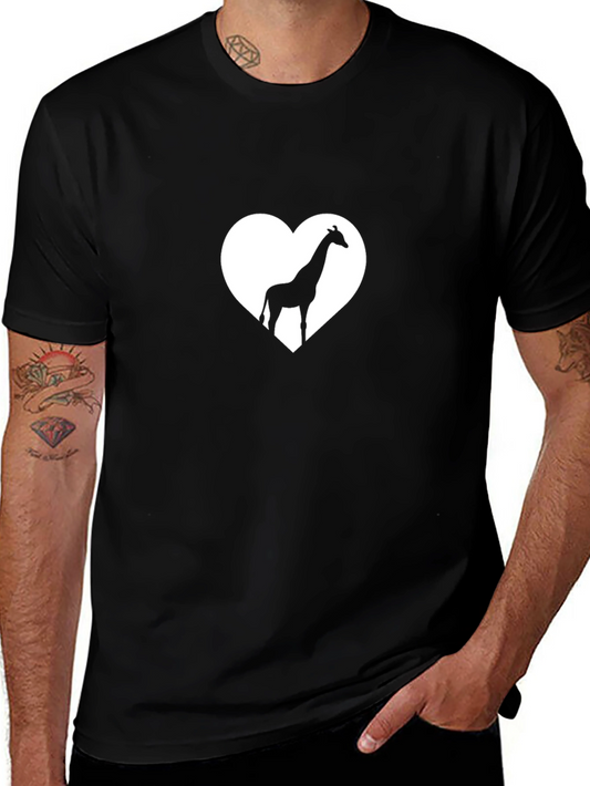 Giraffe Heart Graphic Tee - Stylish Black Cotton T-Shirt