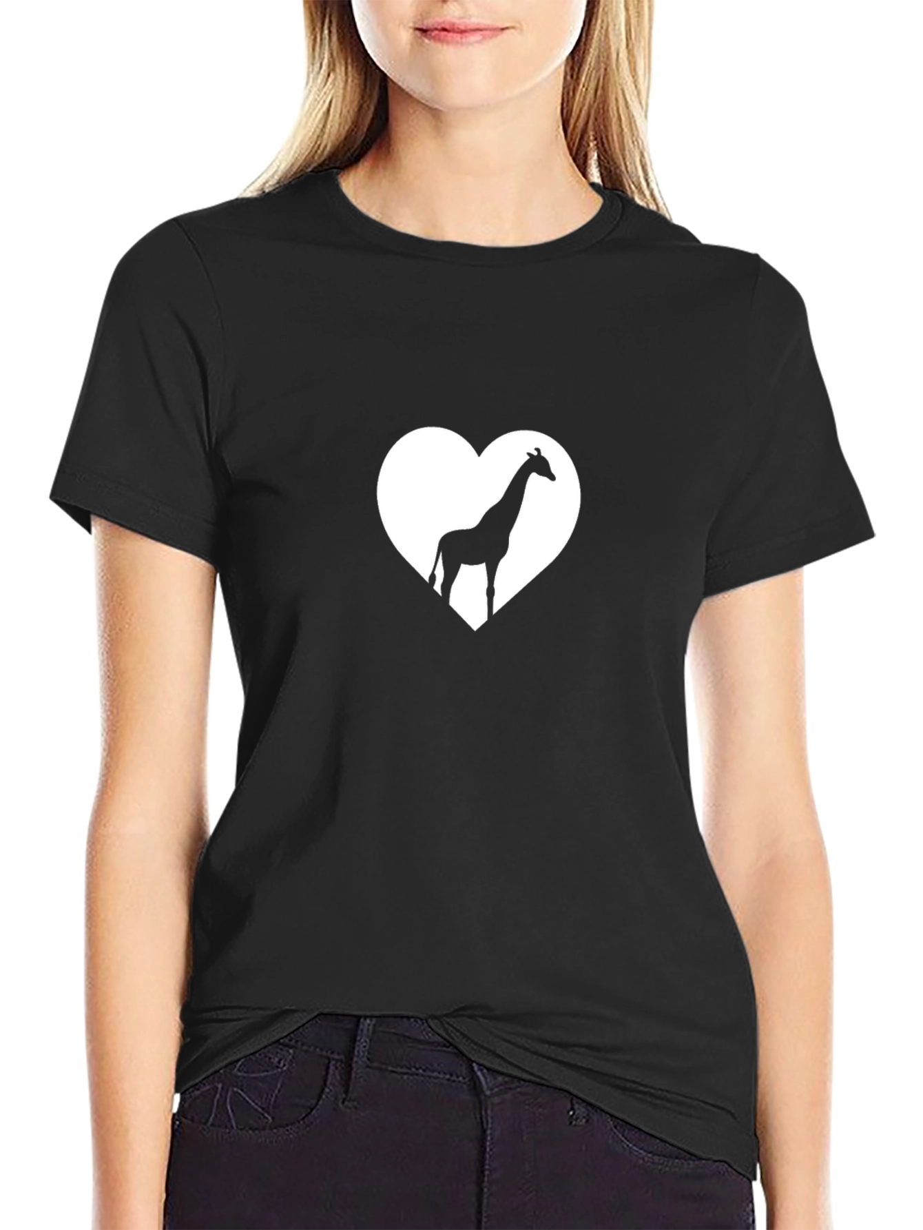 Giraffe Heart Graphic Tee - Stylish Black Cotton T-Shirt
