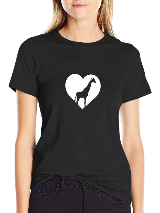 Giraffe Heart Graphic Tee - Stylish Black Cotton T-Shirt