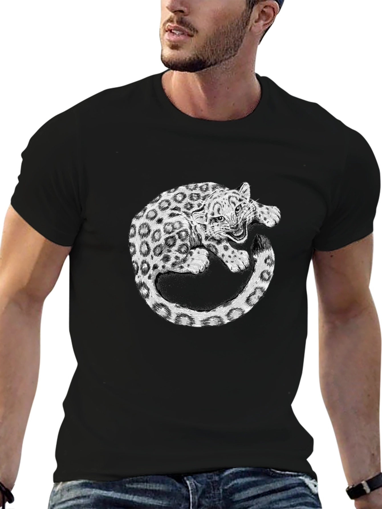 Leopard Graphic Print Black T-Shirt