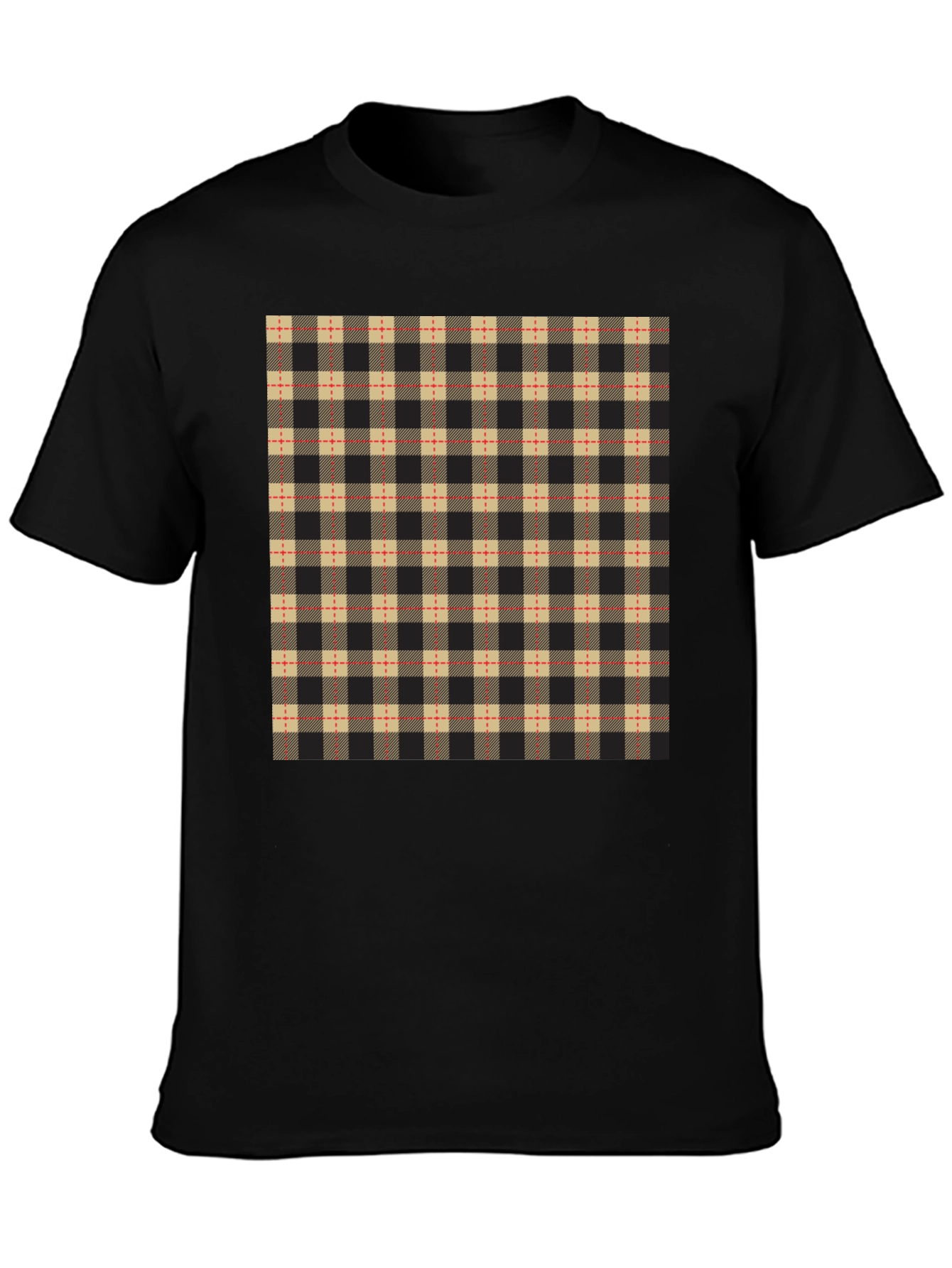 Plaid Pattern Black Casual T-Shirt