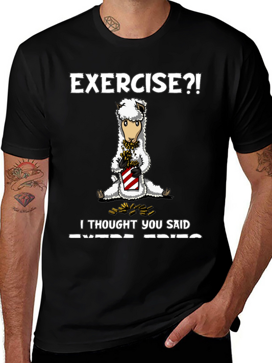 Exercise? Extra Fries T-Shirt - Funny Alpaca Tee