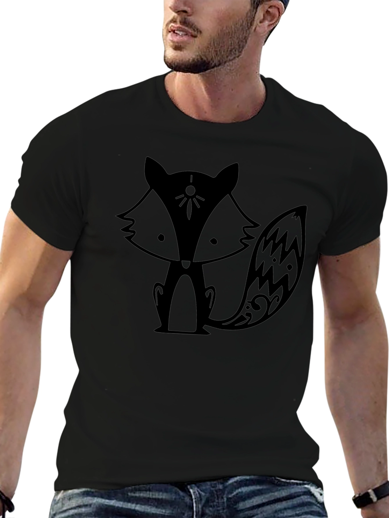Fox Graphic Print Black T-Shirt