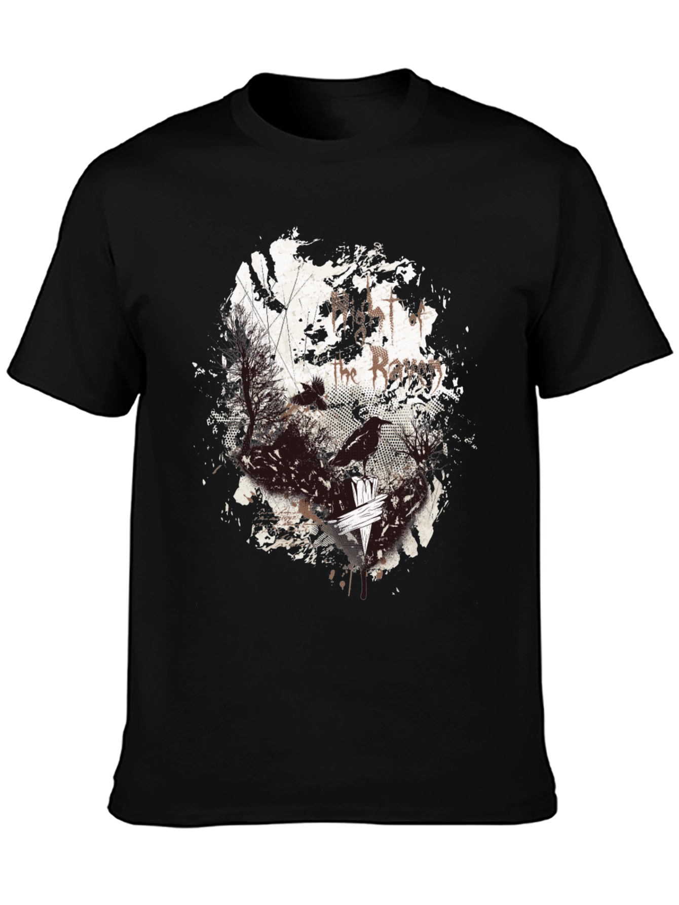 Raven Print Graphic Tee - Black