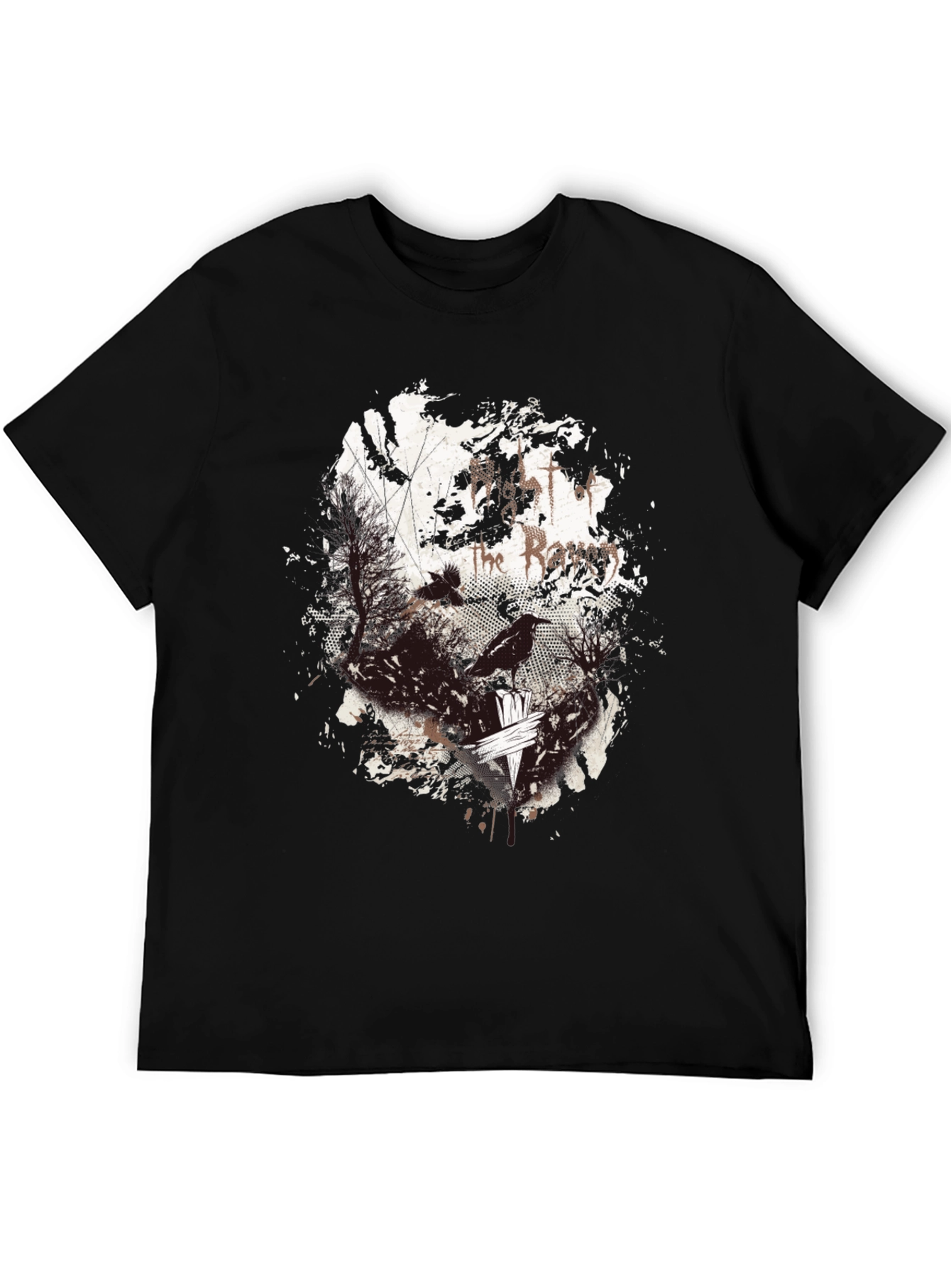 Raven Print Graphic Tee - Black