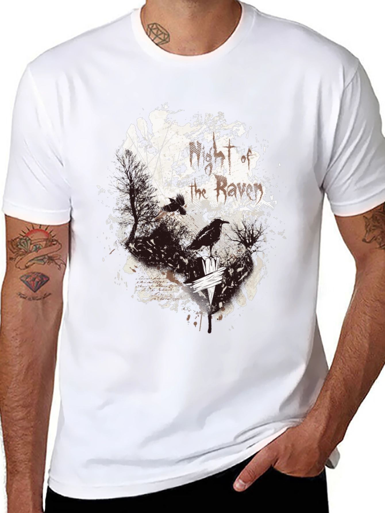 Raven Print Graphic Tee - Black