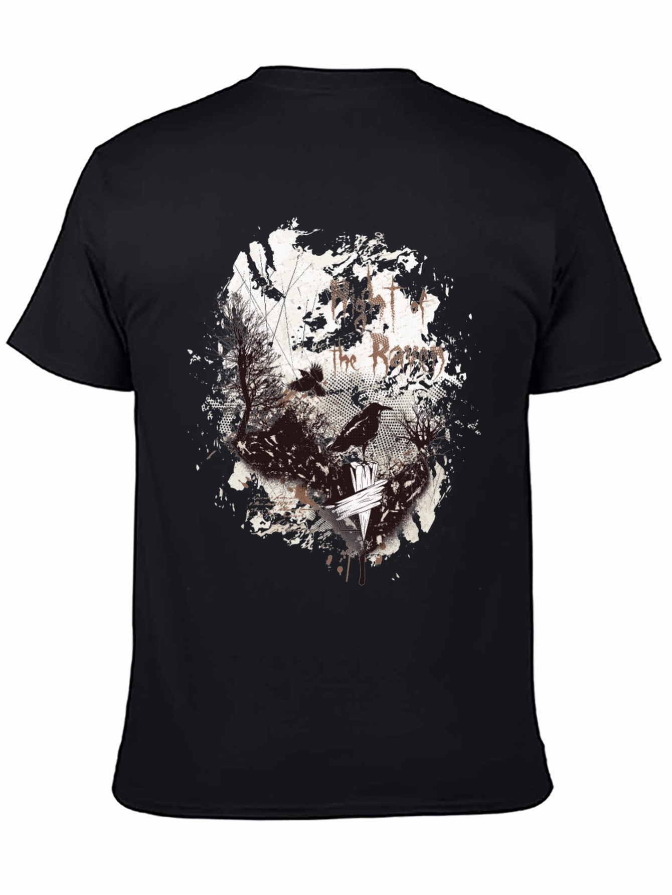 Raven Print Graphic Tee - Black