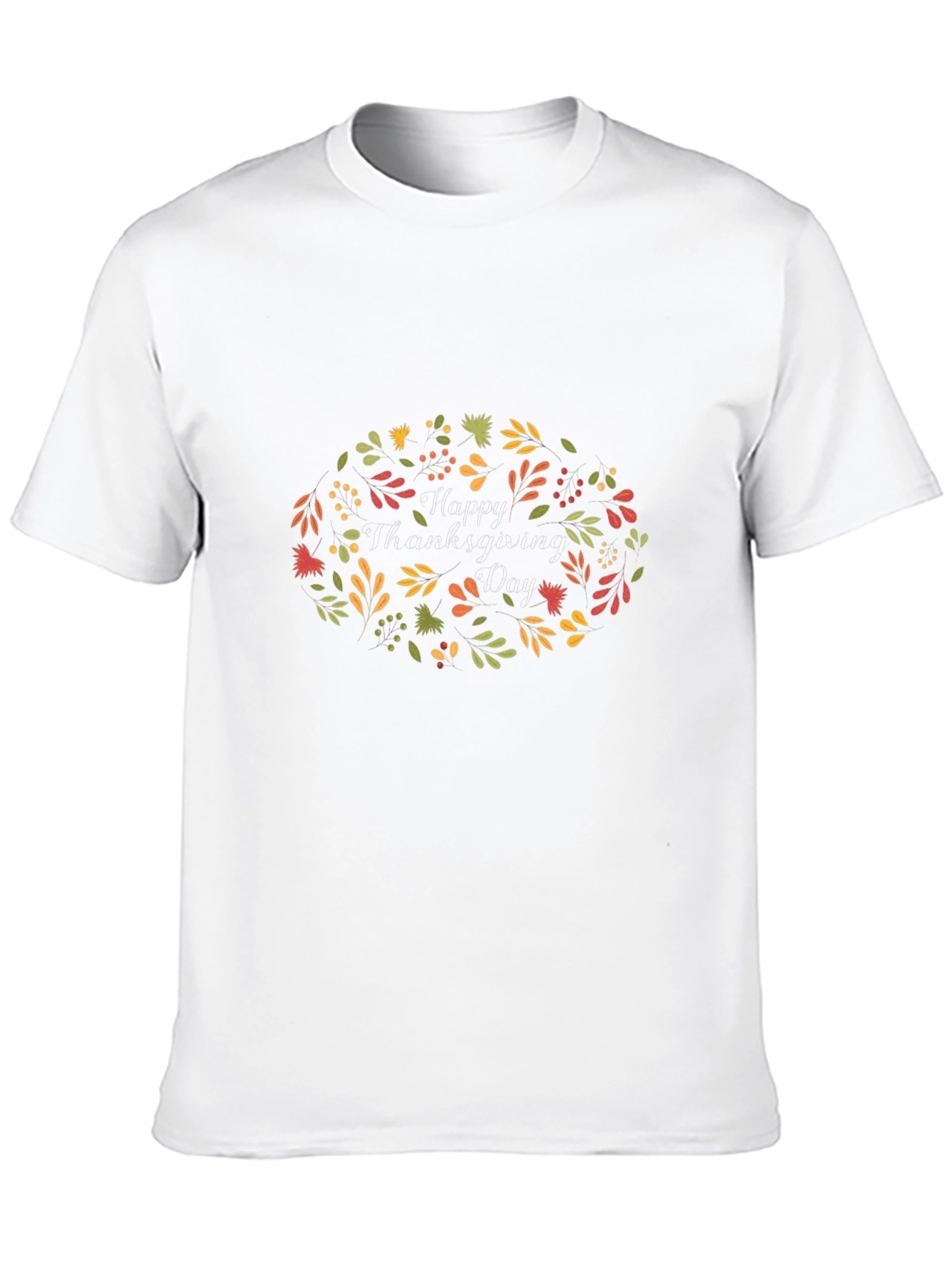 Happy Thanksgiving Day Floral Wreath Black T-Shirt
