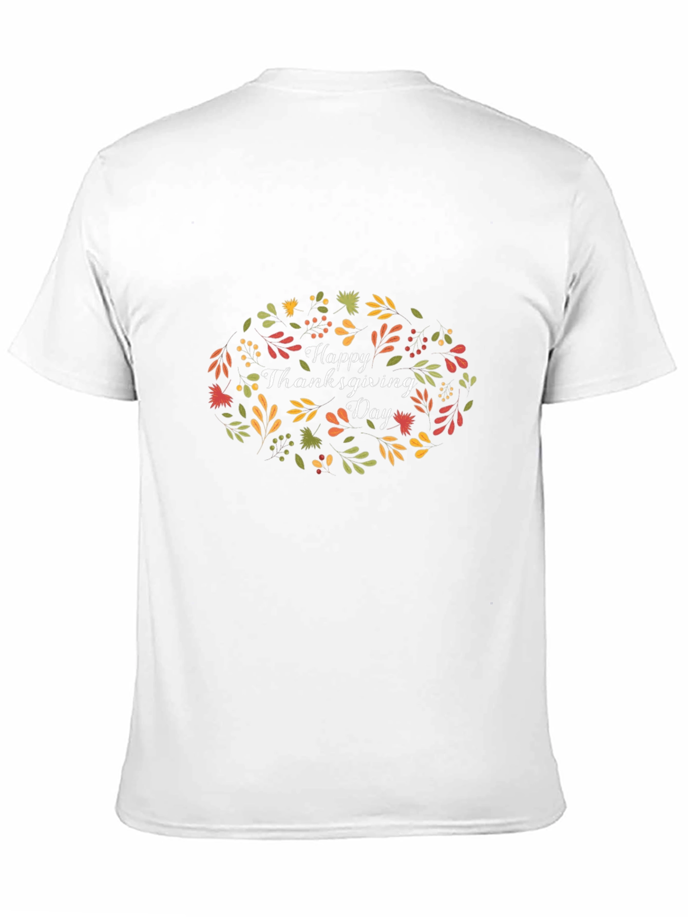 Happy Thanksgiving Day Floral Wreath Black T-Shirt