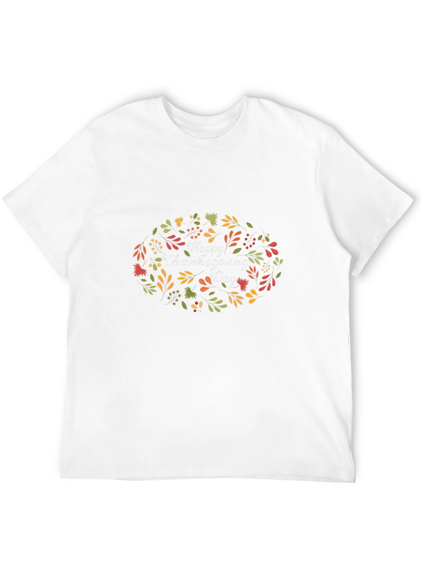 Happy Thanksgiving Day Floral Wreath Black T-Shirt
