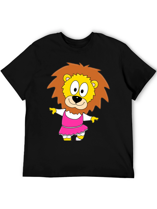Cartoon Lion in Dress - Black T-Shirt