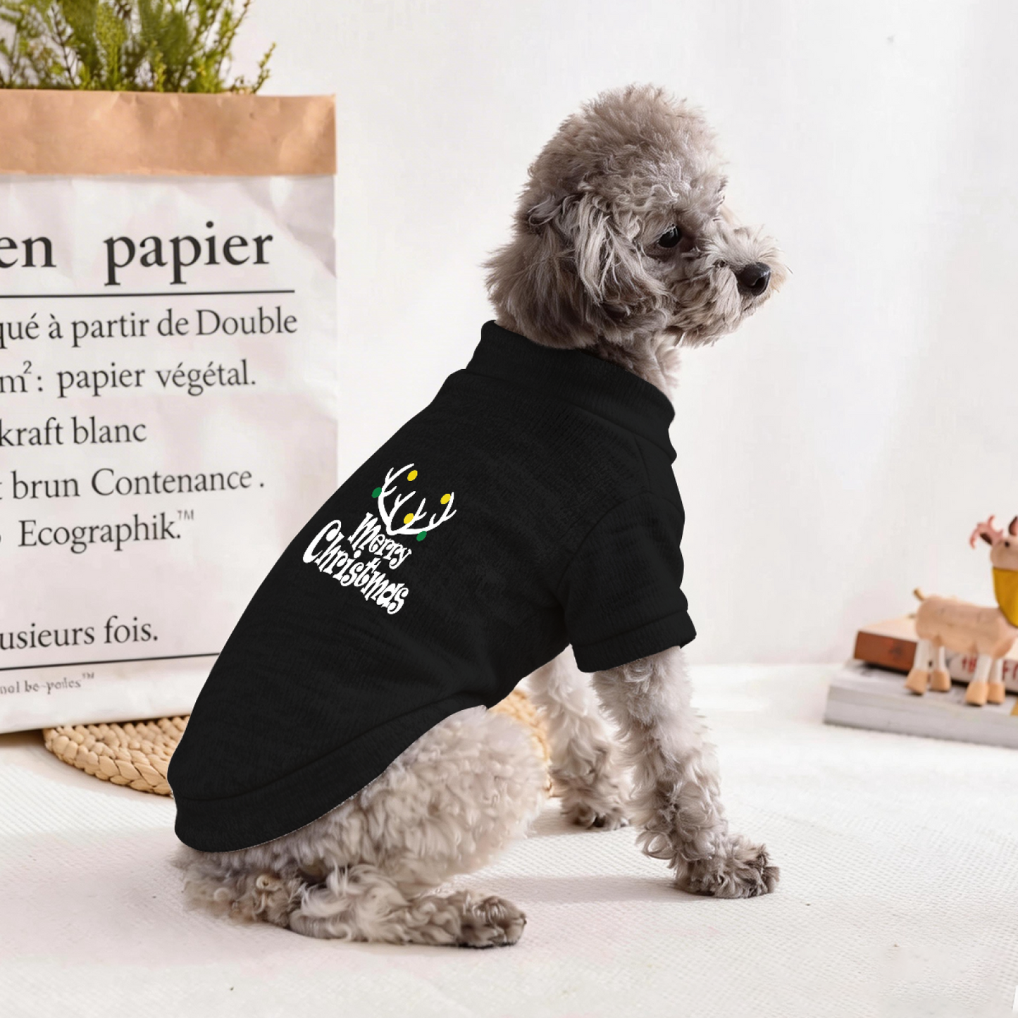 Festive Reindeer Antler Pet Cardigan Sweater, Merry Christmas Holiday Puppy Outfit