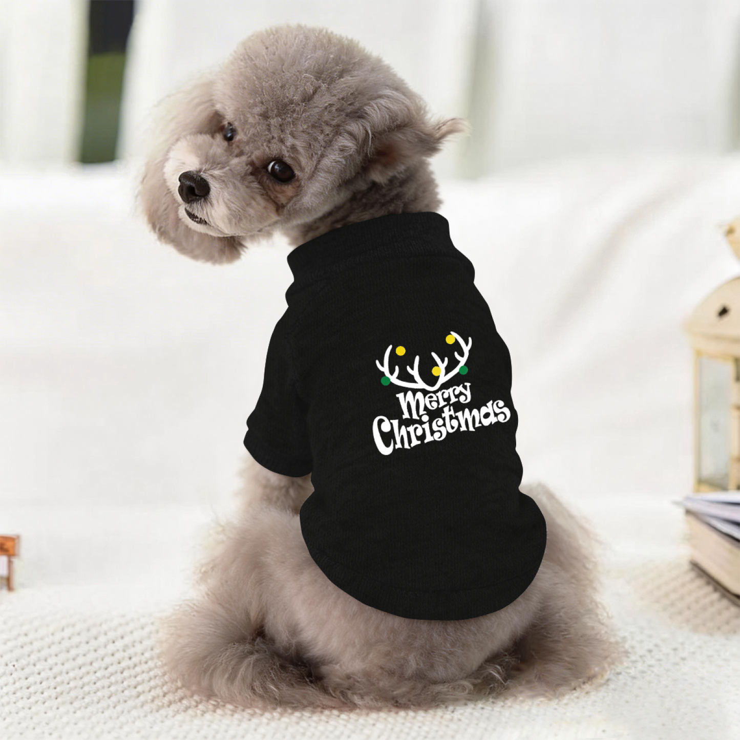 Festive Reindeer Antler Pet Cardigan Sweater, Merry Christmas Holiday Puppy Outfit