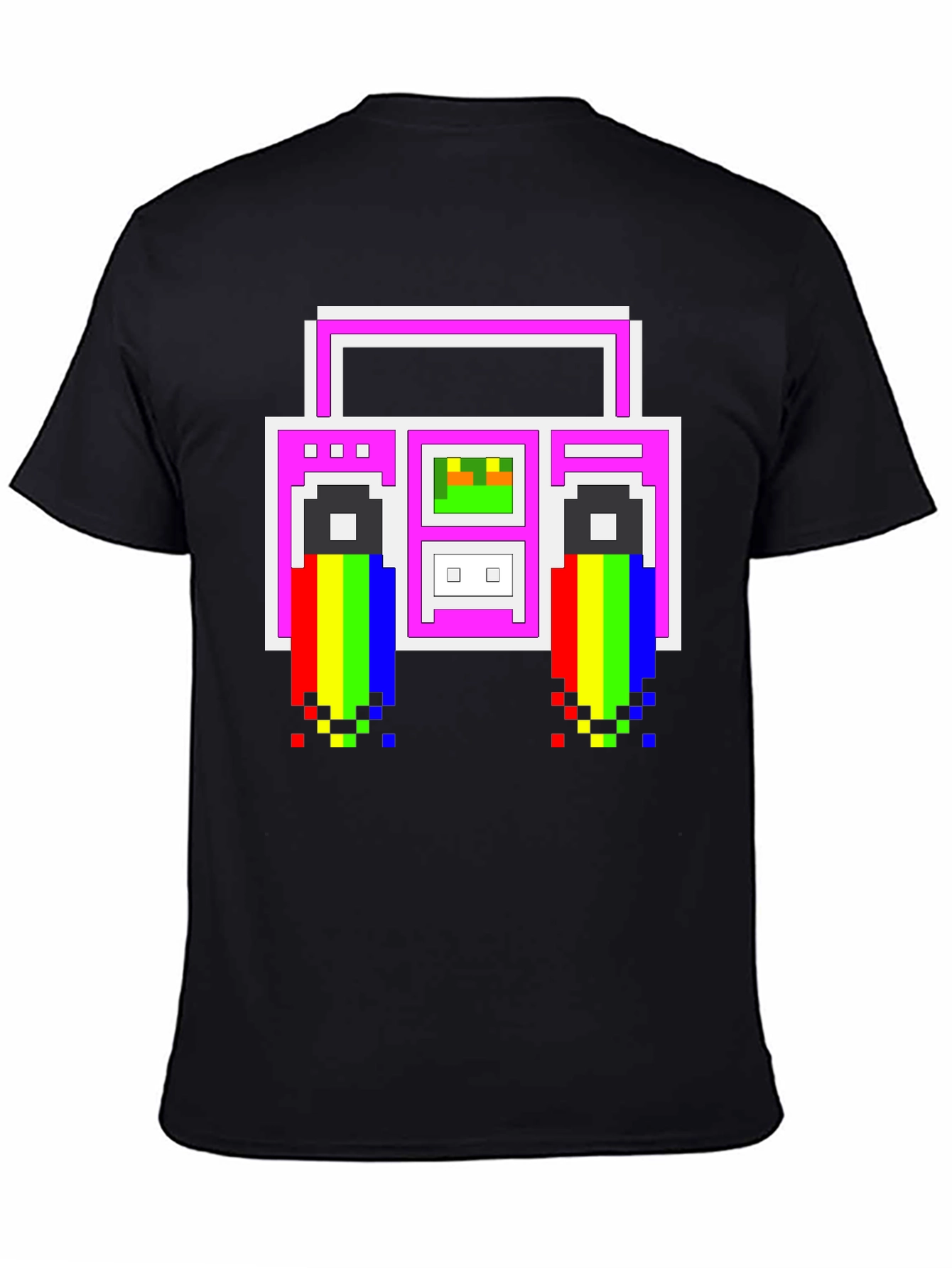 Retro 8-Bit Boombox Graphic T-Shirt - Black