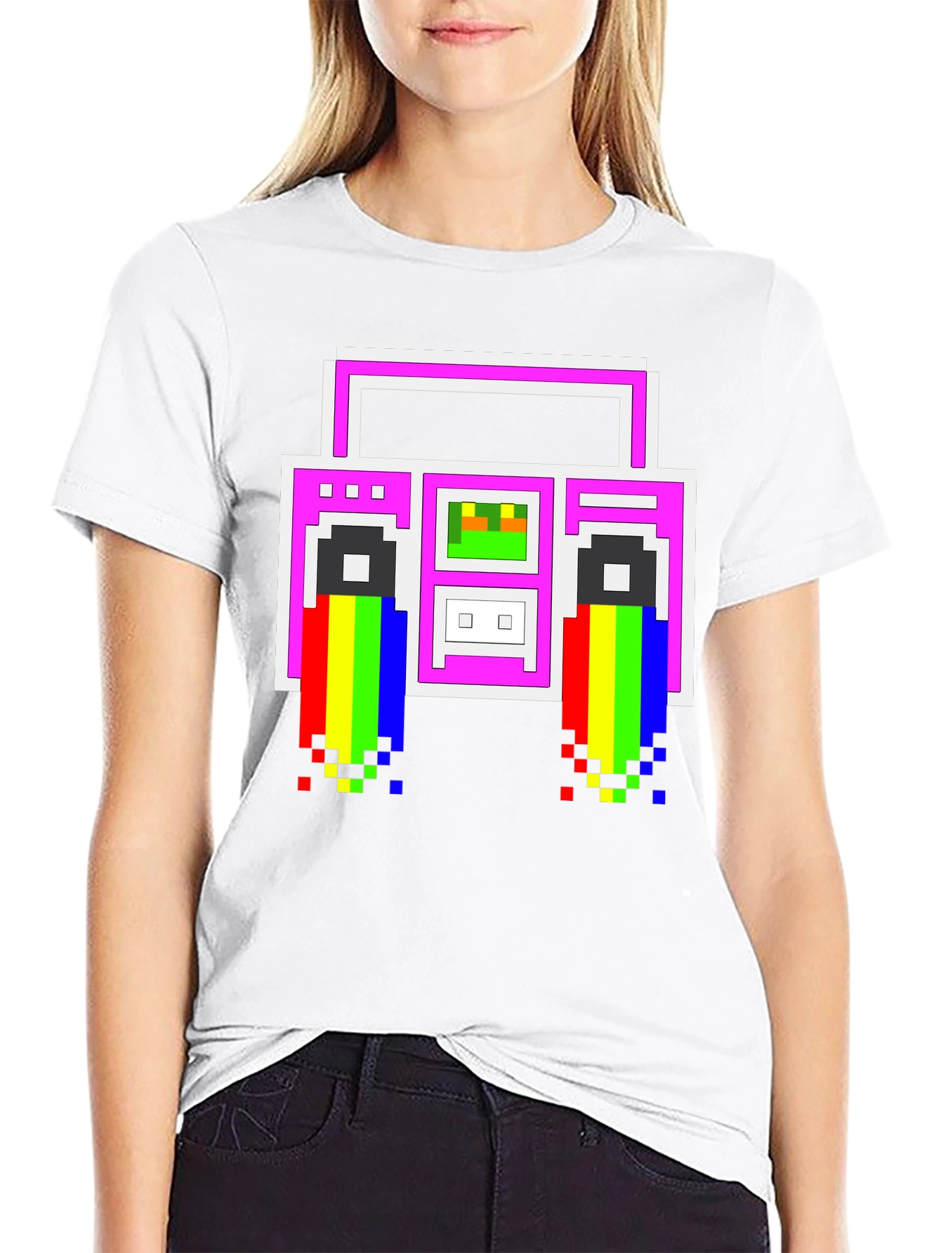 Retro 8-Bit Boombox Graphic T-Shirt - Black