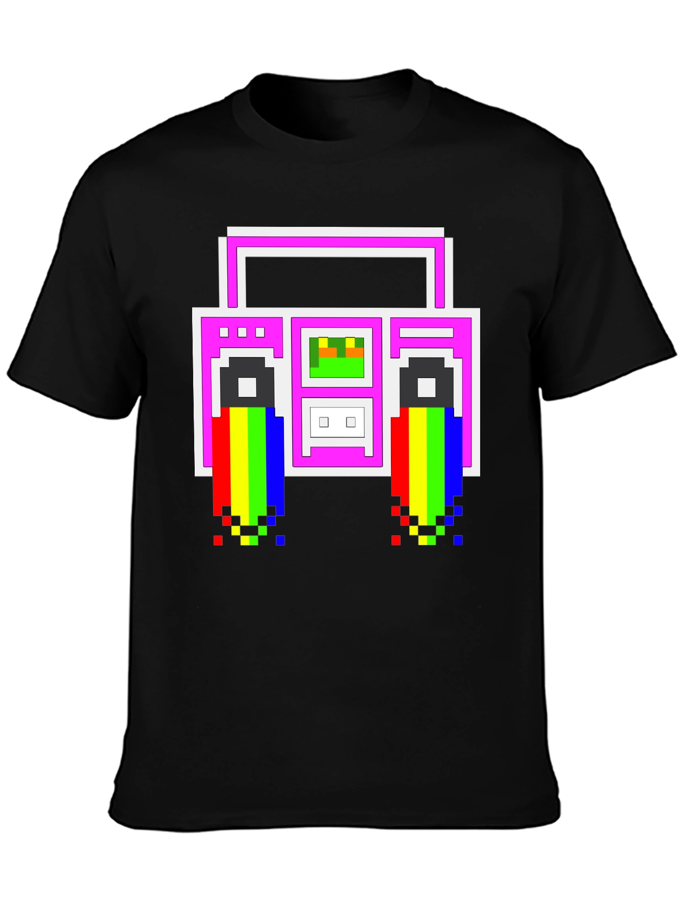 Retro 8-Bit Boombox Graphic T-Shirt - Black
