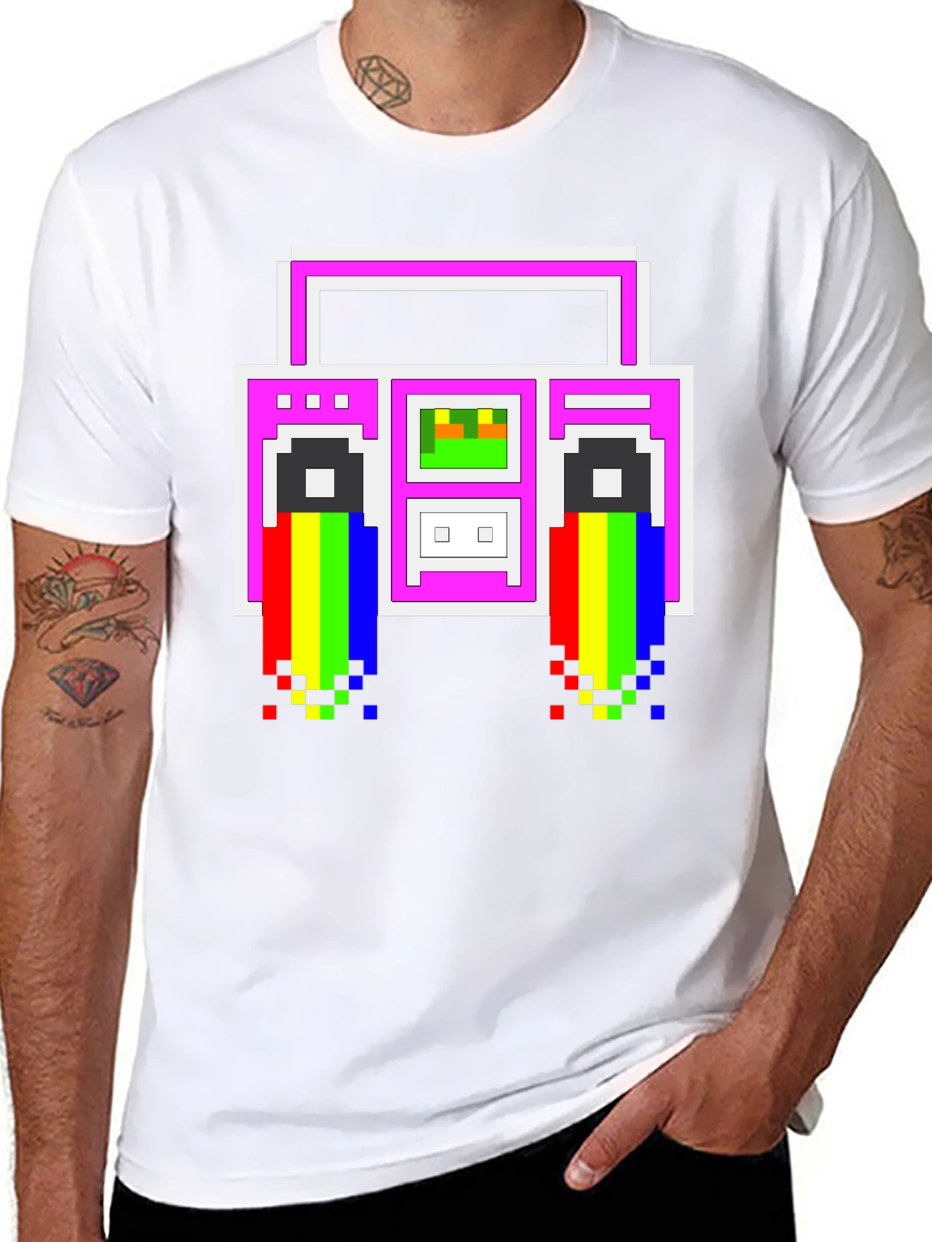 Retro 8-Bit Boombox Graphic T-Shirt - Black