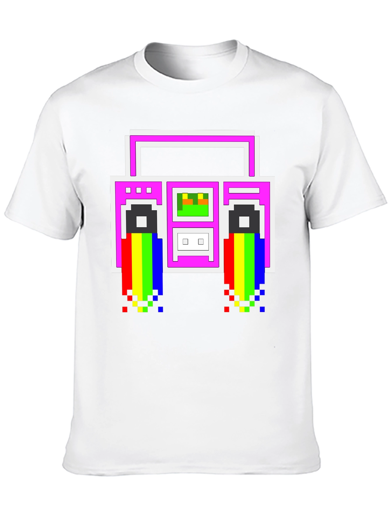 Retro 8-Bit Boombox Graphic T-Shirt - Black