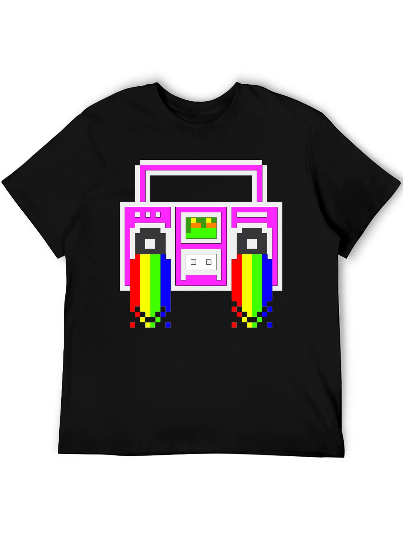 Retro 8-Bit Boombox Graphic T-Shirt - Black