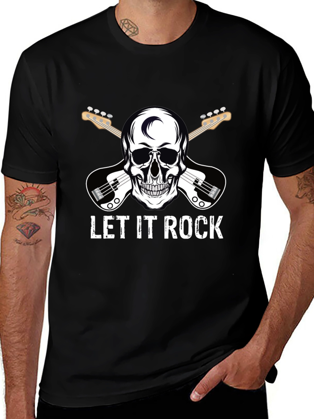 Let It Rock Skull Guitar Graphic T-Shirt