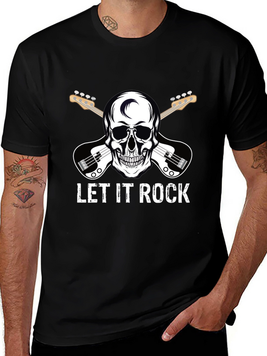 Let It Rock Skull Guitar Graphic T-Shirt