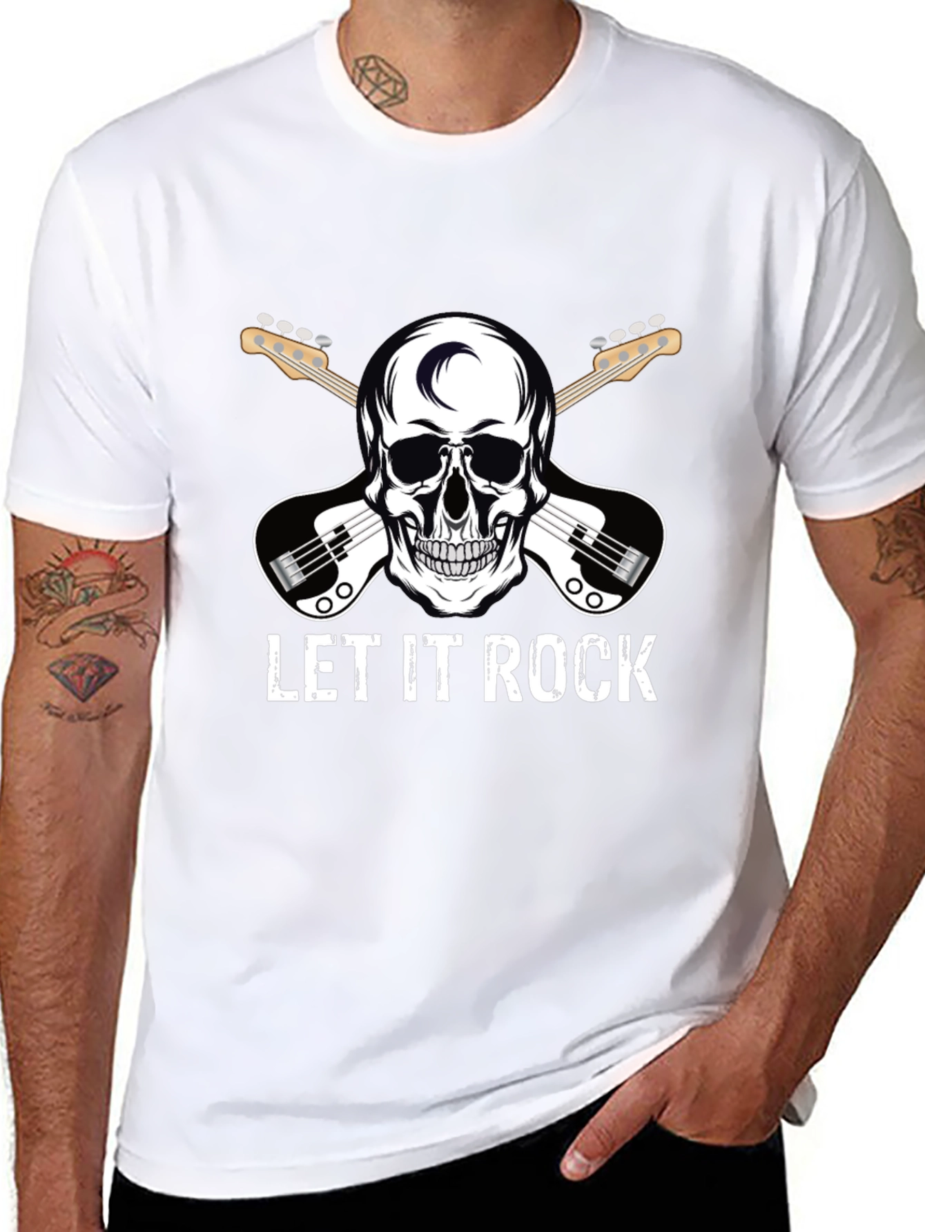 Let It Rock Skull Guitar Graphic T-Shirt