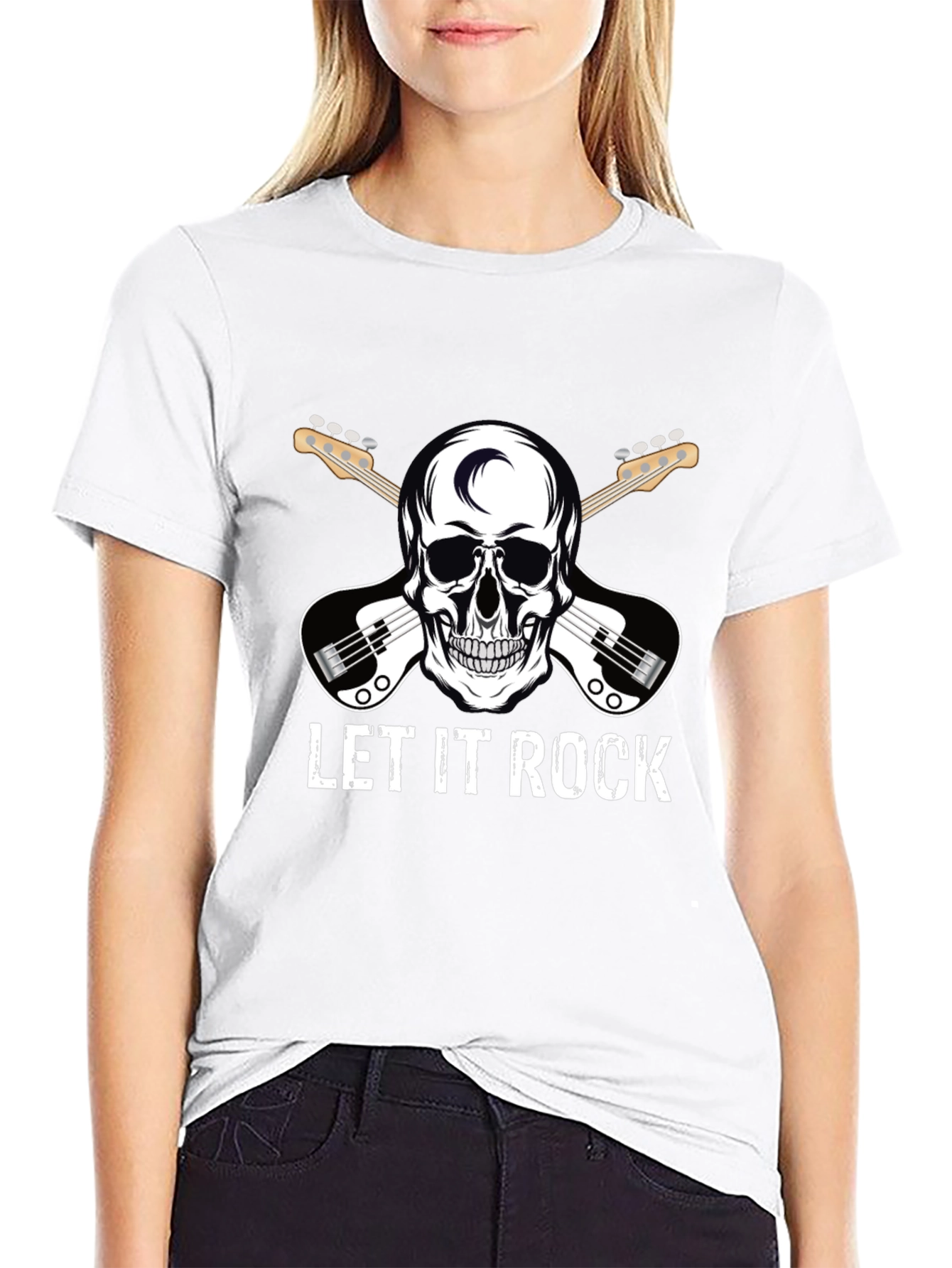 Let It Rock Skull Guitar Graphic T-Shirt