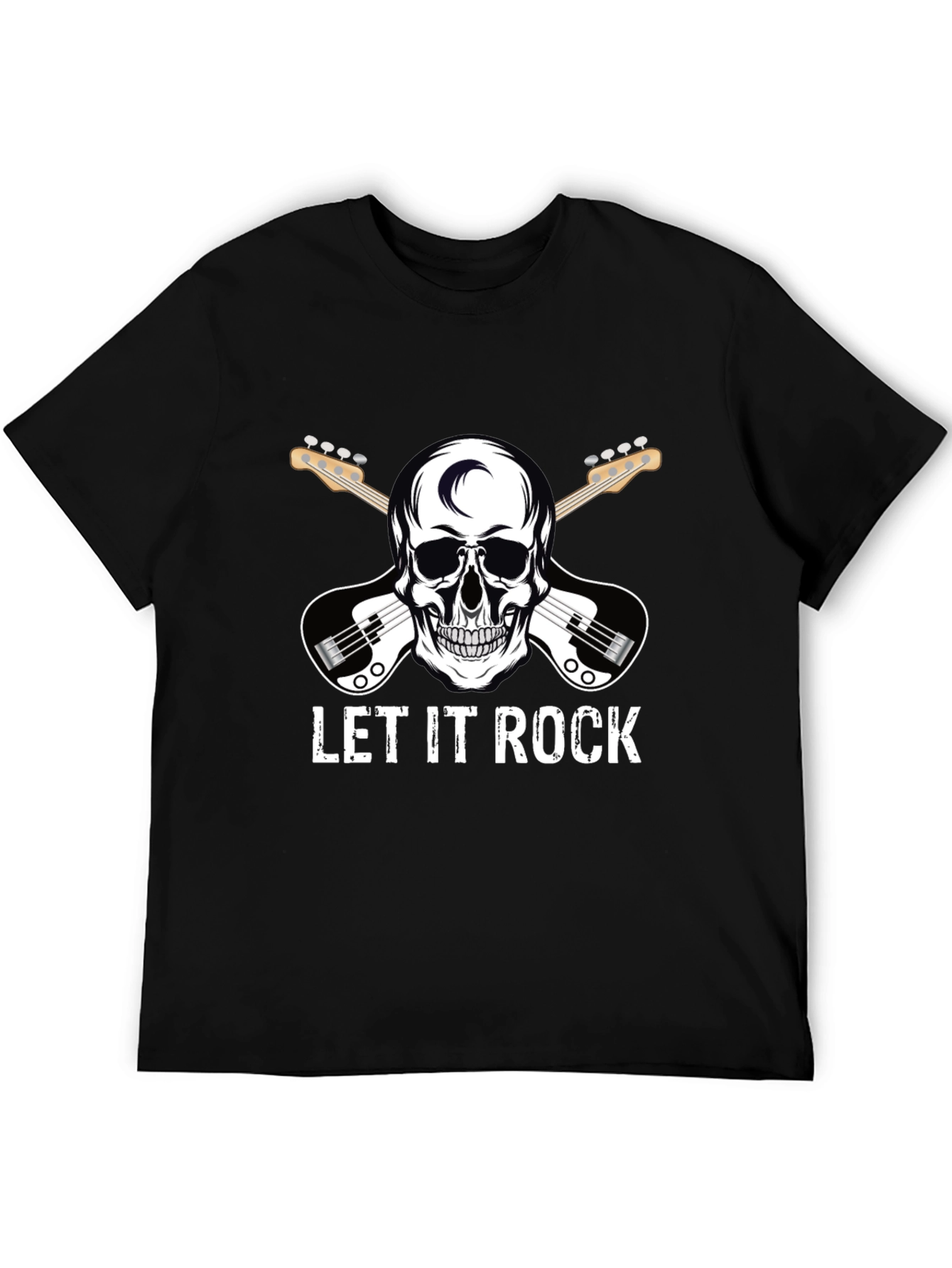 Let It Rock Skull Guitar Graphic T-Shirt