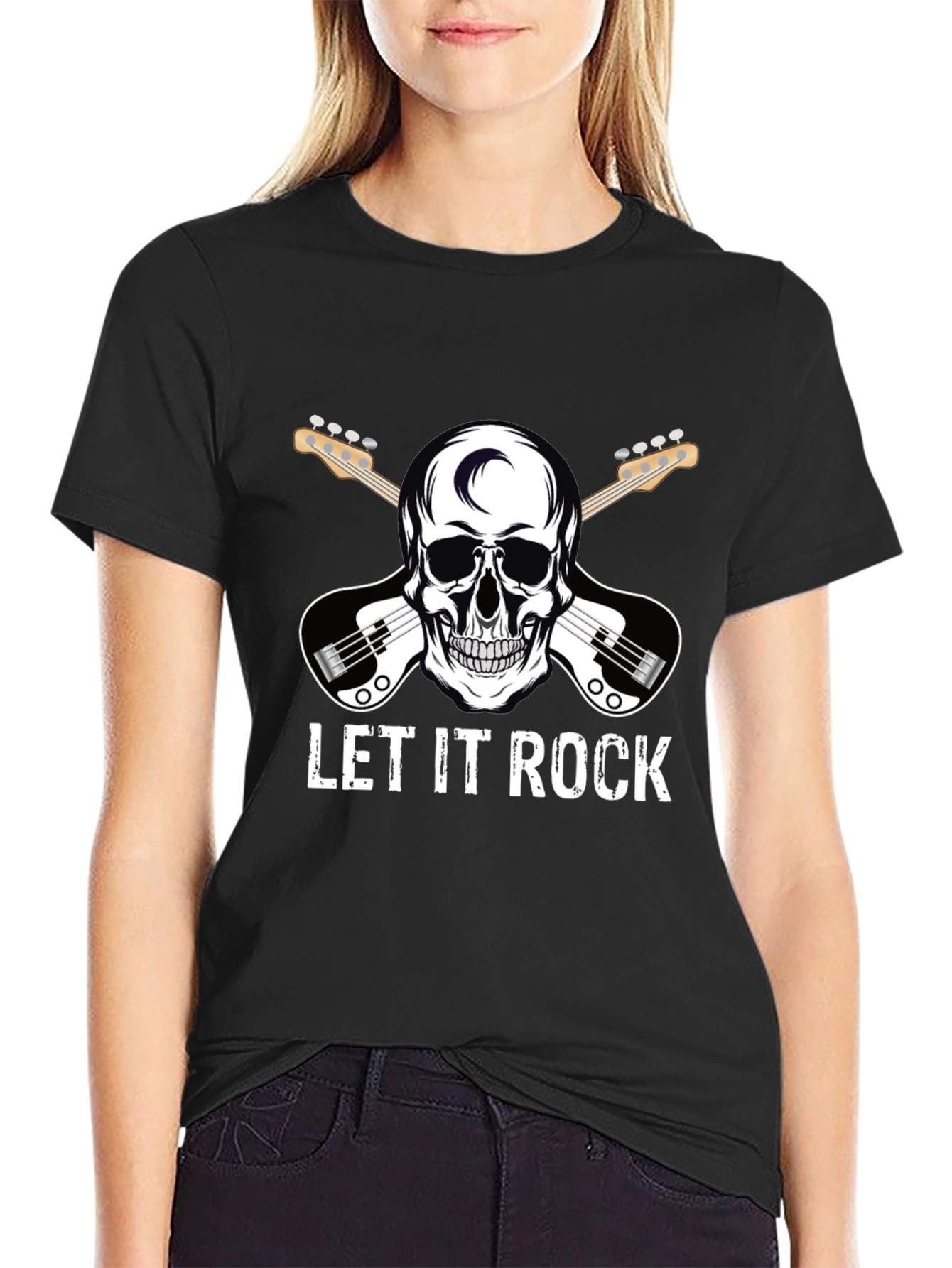 Let It Rock Skull Guitar Graphic T-Shirt