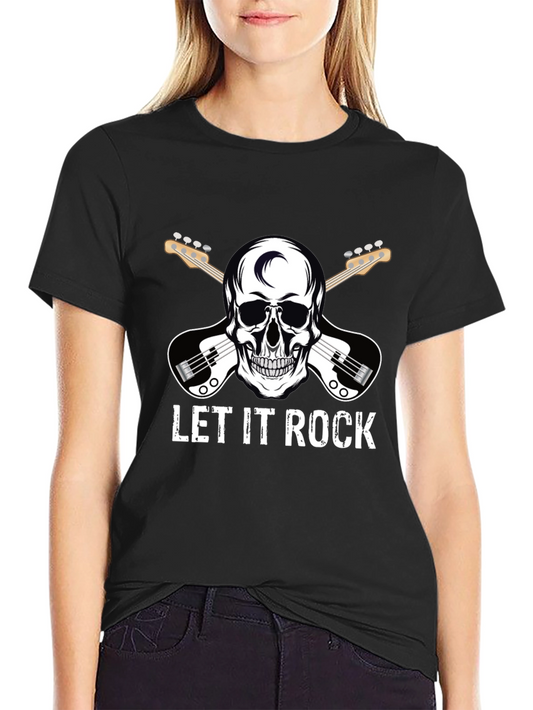 Let It Rock Skull Guitar Graphic T-Shirt