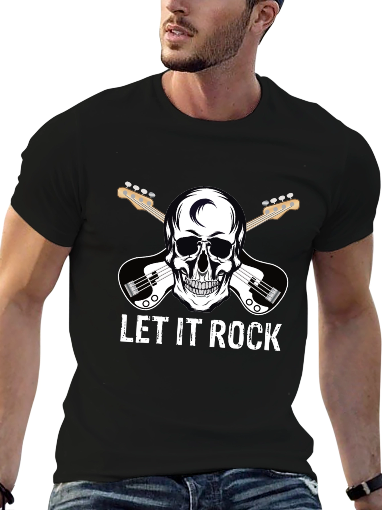 Let It Rock Skull Guitar Graphic T-Shirt
