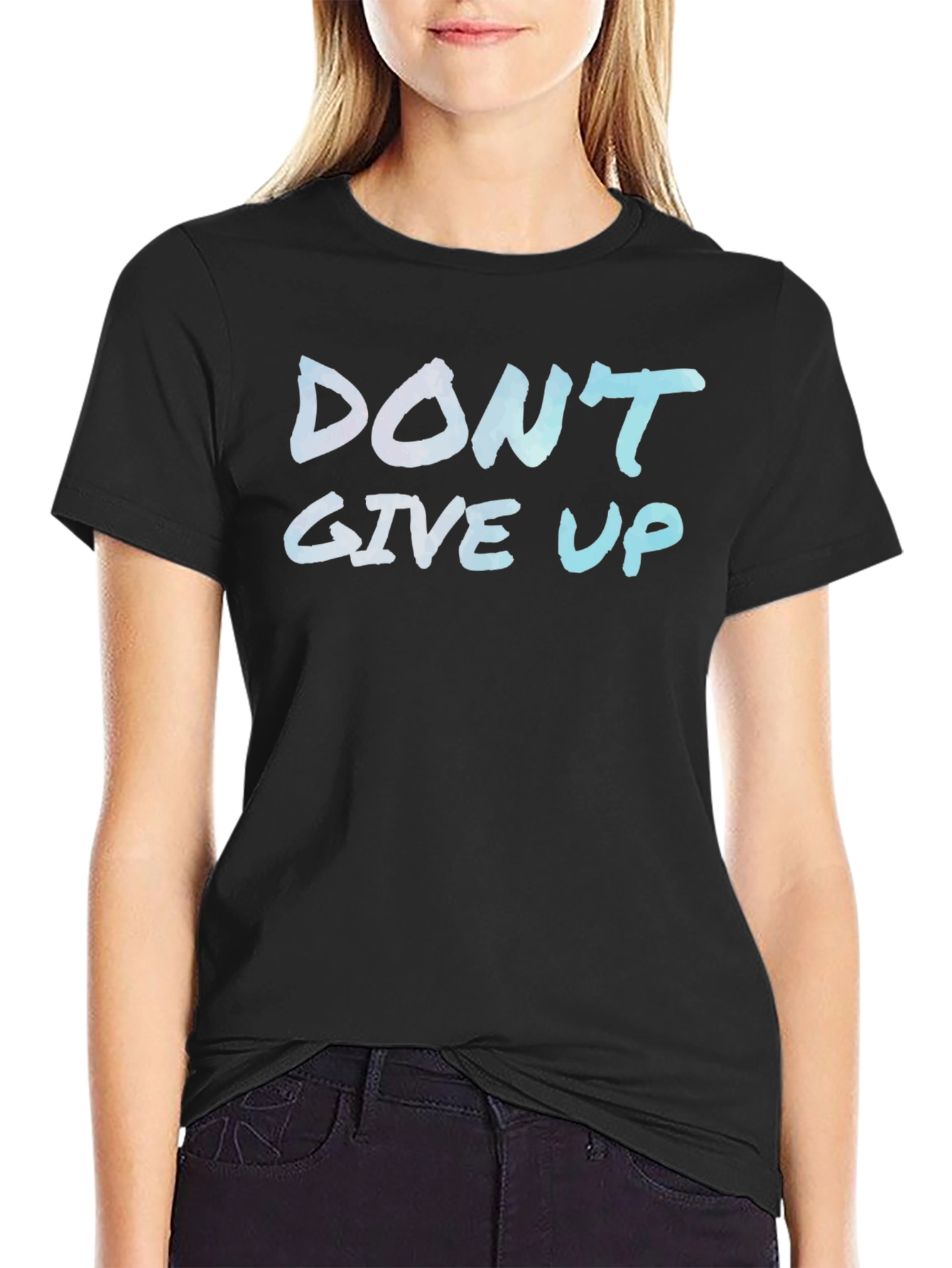 Inspirational Dont Give Up Black Graphic T-Shirt