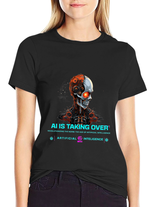 AI Overlord T-Shirt - Futuristic Robot Skull Design