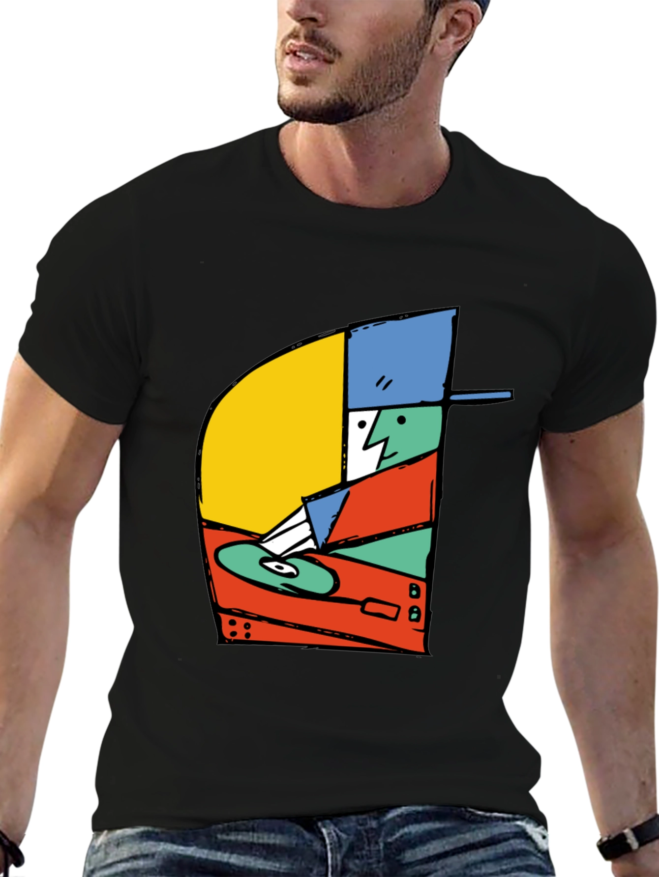 Retro DJ Graphic T-Shirt - Black