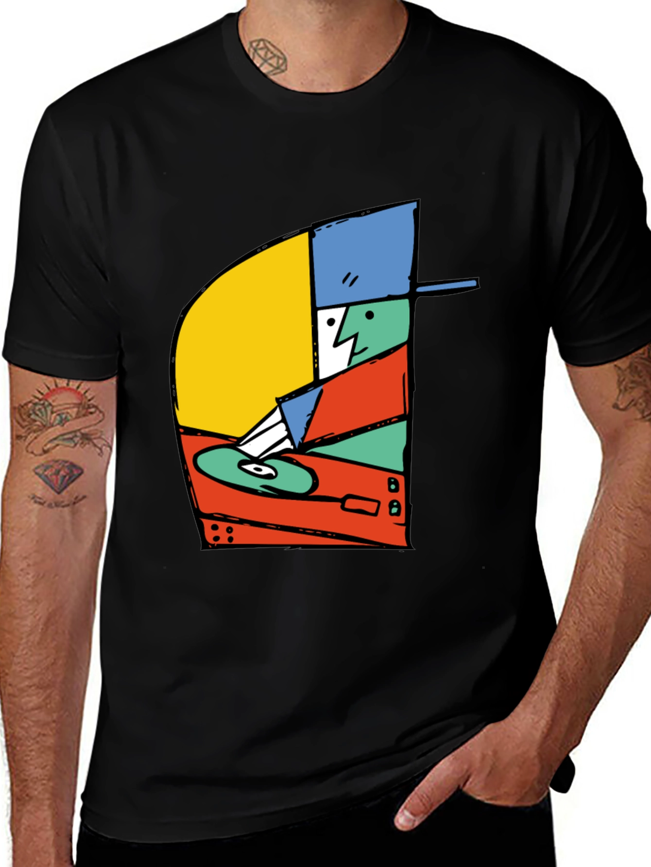 Retro DJ Graphic T-Shirt - Black