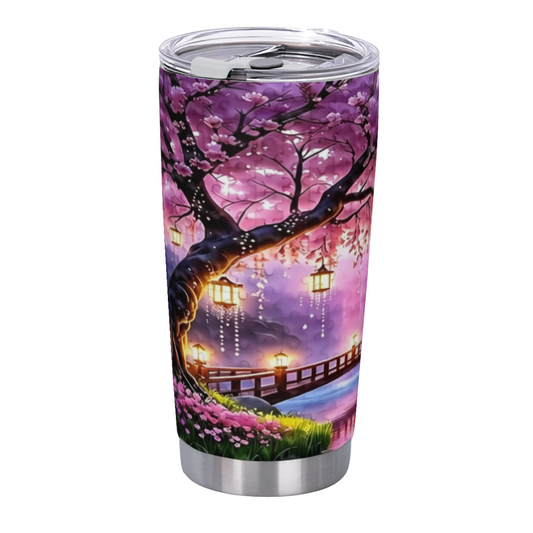 Magical Purple Cherry Blossom Lantern Bridge Dream Tumbler