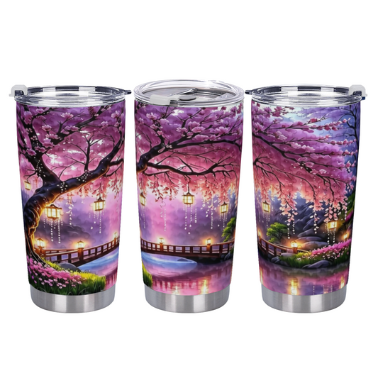 Magical Purple Cherry Blossom Lantern Bridge Dream Tumbler