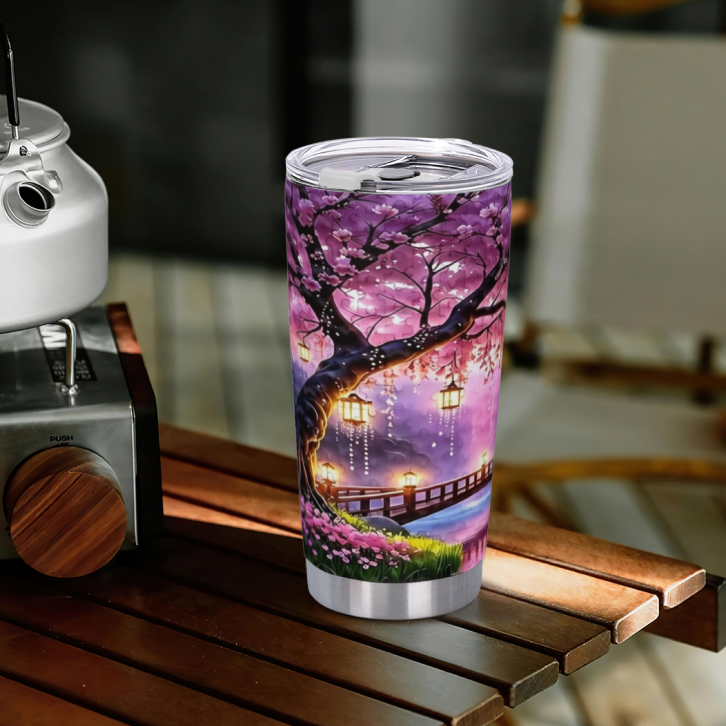 Magical Purple Cherry Blossom Lantern Bridge Dream Tumbler